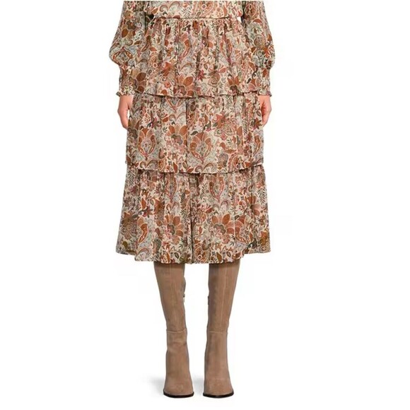 Chelsea & Violet skirt Baroque paisley print A-Line Tiered Ruffled skirt size XS - Picture 1 of 13